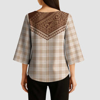 Aloha Hawaii Cowboys Paniolo Kimono Sleeve Blouse Beige Palaka LT7 - Polynesian Pride