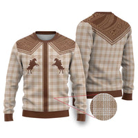 Aloha Hawaii Cowboys Paniolo Ugly Christmas Sweater Beige Palaka LT7 Beige - Polynesian Pride