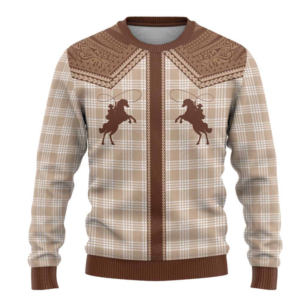 Aloha Hawaii Cowboys Paniolo Ugly Christmas Sweater Beige Palaka LT7 - Polynesian Pride
