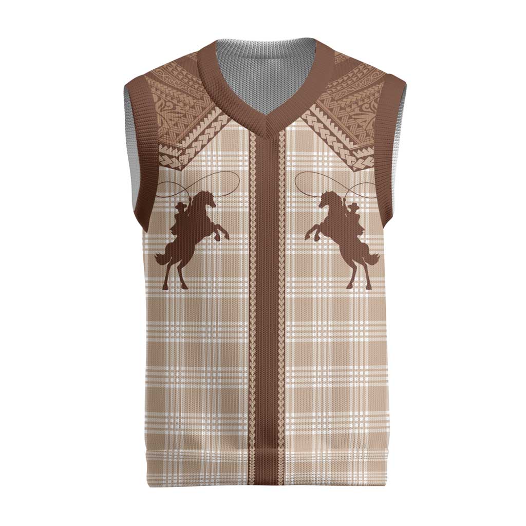 Aloha Hawaii Cowboys Paniolo Christmas Knitted V-Neck Vest Beige Palaka LT7 Beige - Polynesian Pride