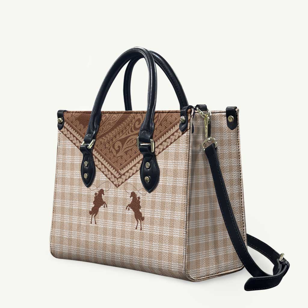 Aloha Hawaii Cowboys Paniolo Leather Bag Beige Palaka LT7 Beige - Polynesian Pride