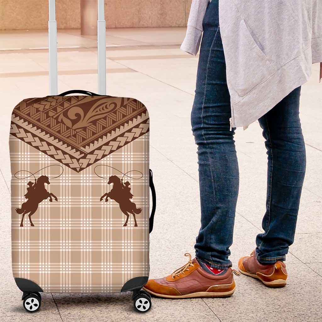 Aloha Hawaii Cowboys Paniolo Luggage Cover Beige Palaka LT7 Beige - Polynesian Pride
