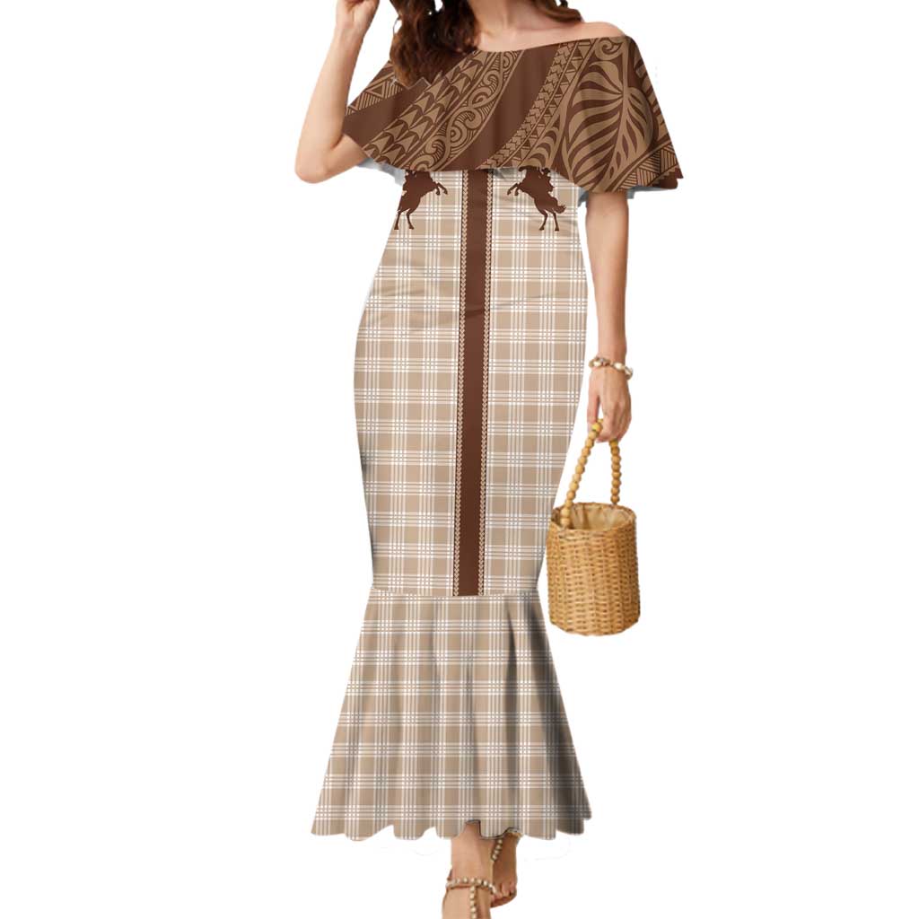 Aloha Hawaii Cowboys Paniolo Mermaid Dress Beige Palaka LT7 Women Beige - Polynesian Pride