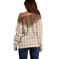 Aloha Hawaii Cowboys Paniolo Off Shoulder Sweater Beige Palaka LT7 - Polynesian Pride