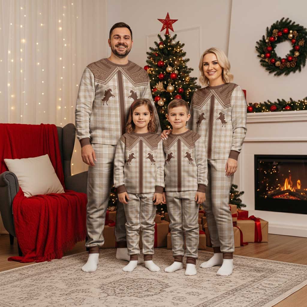 Aloha Hawaii Cowboys Paniolo Christmas Pajama Set Beige Palaka LT7 - Polynesian Pride