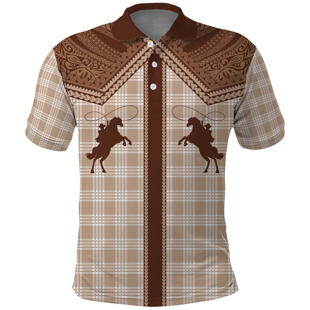 Aloha Hawaii Cowboys Paniolo Polo Shirt Beige Palaka LT7 Beige - Polynesian Pride