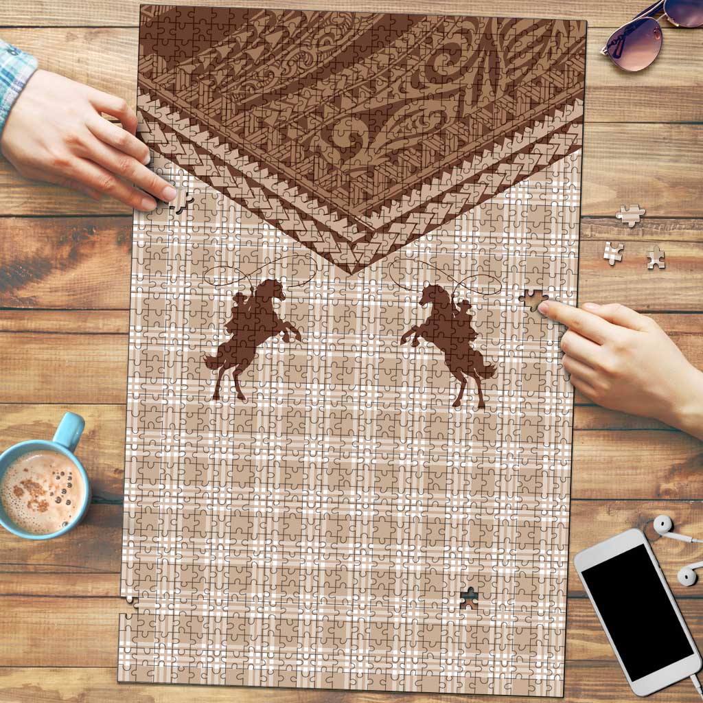 Aloha Hawaii Cowboys Paniolo Puzzle Beige Palaka LT7 Beige - Polynesian Pride