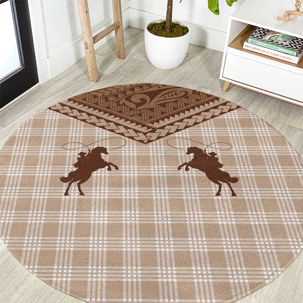 Aloha Hawaii Cowboys Paniolo Round Carpet Beige Palaka LT7 Beige - Polynesian Pride