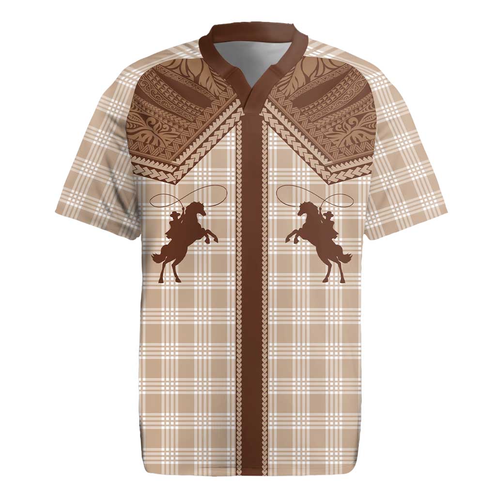 Aloha Hawaii Cowboys Paniolo Rugby Jersey Beige Palaka LT7 Beige - Polynesian Pride
