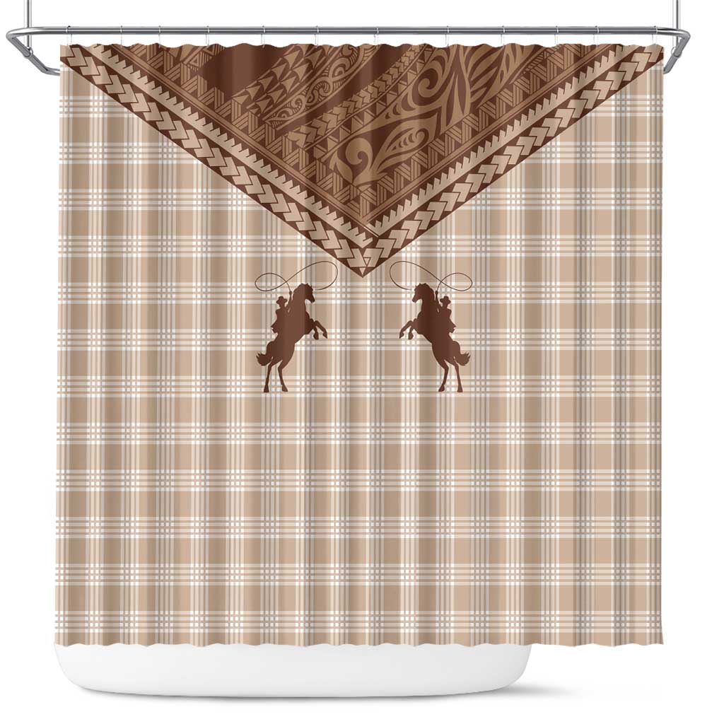 Aloha Hawaii Cowboys Paniolo Shower Curtain Beige Palaka LT7 Beige - Polynesian Pride