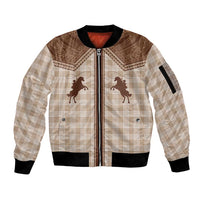 Aloha Hawaii Cowboys Paniolo Sleeve Zip Bomber Jacket Beige Palaka LT7 Unisex Beige - Polynesian Pride