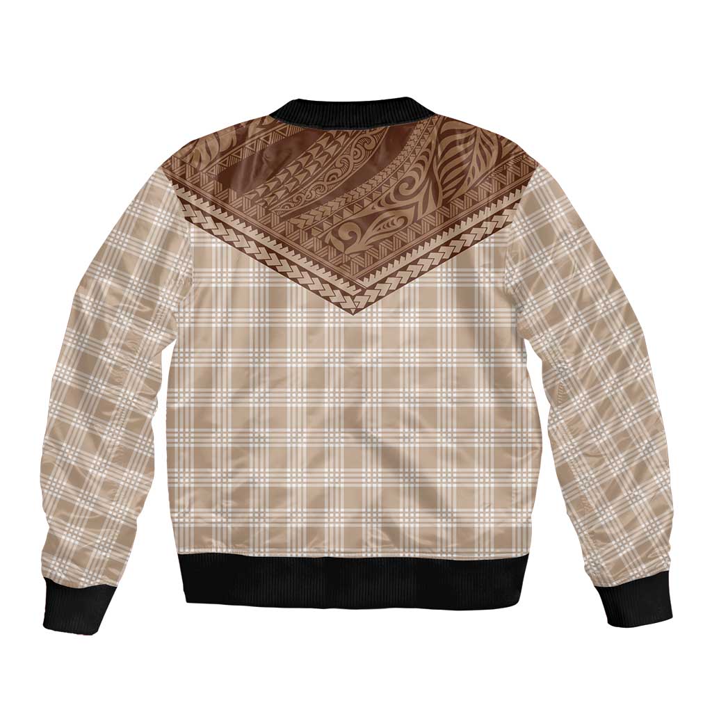 Aloha Hawaii Cowboys Paniolo Sleeve Zip Bomber Jacket Beige Palaka LT7 - Polynesian Pride
