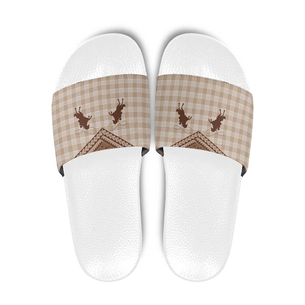 Aloha Hawaii Cowboys Paniolo Slide Sandals Beige Palaka LT7 Beige - Polynesian Pride