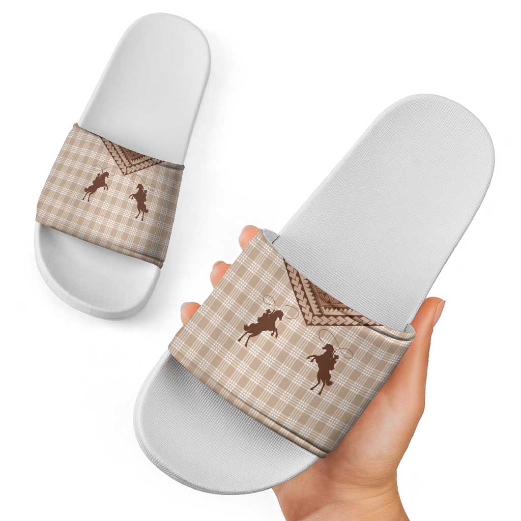 Aloha Hawaii Cowboys Paniolo Slide Sandals Beige Palaka LT7 - Polynesian Pride