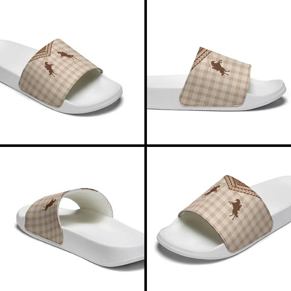 Aloha Hawaii Cowboys Paniolo Slide Sandals Beige Palaka LT7 - Polynesian Pride