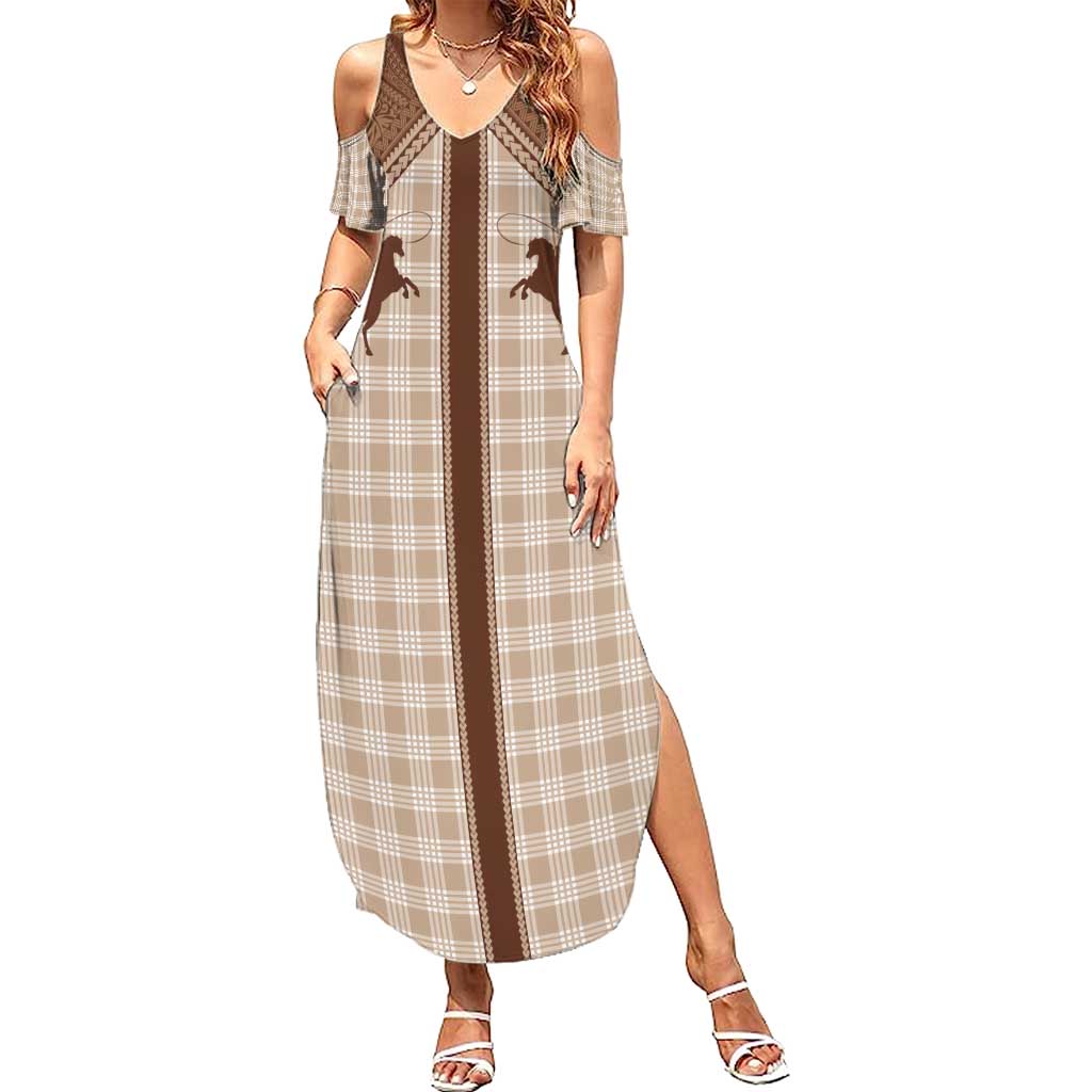 Aloha Hawaii Cowboys Paniolo Summer Maxi Dress Beige Palaka LT7 Women Beige - Polynesian Pride