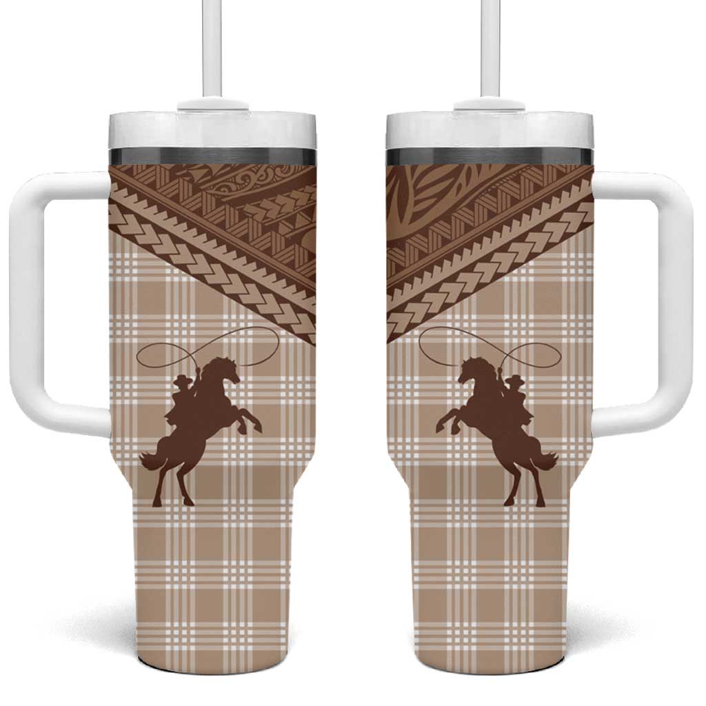 Aloha Hawaii Cowboys Paniolo Tumbler With Handle Beige Palaka LT7 One Size: 40 oz Beige - Polynesian Pride