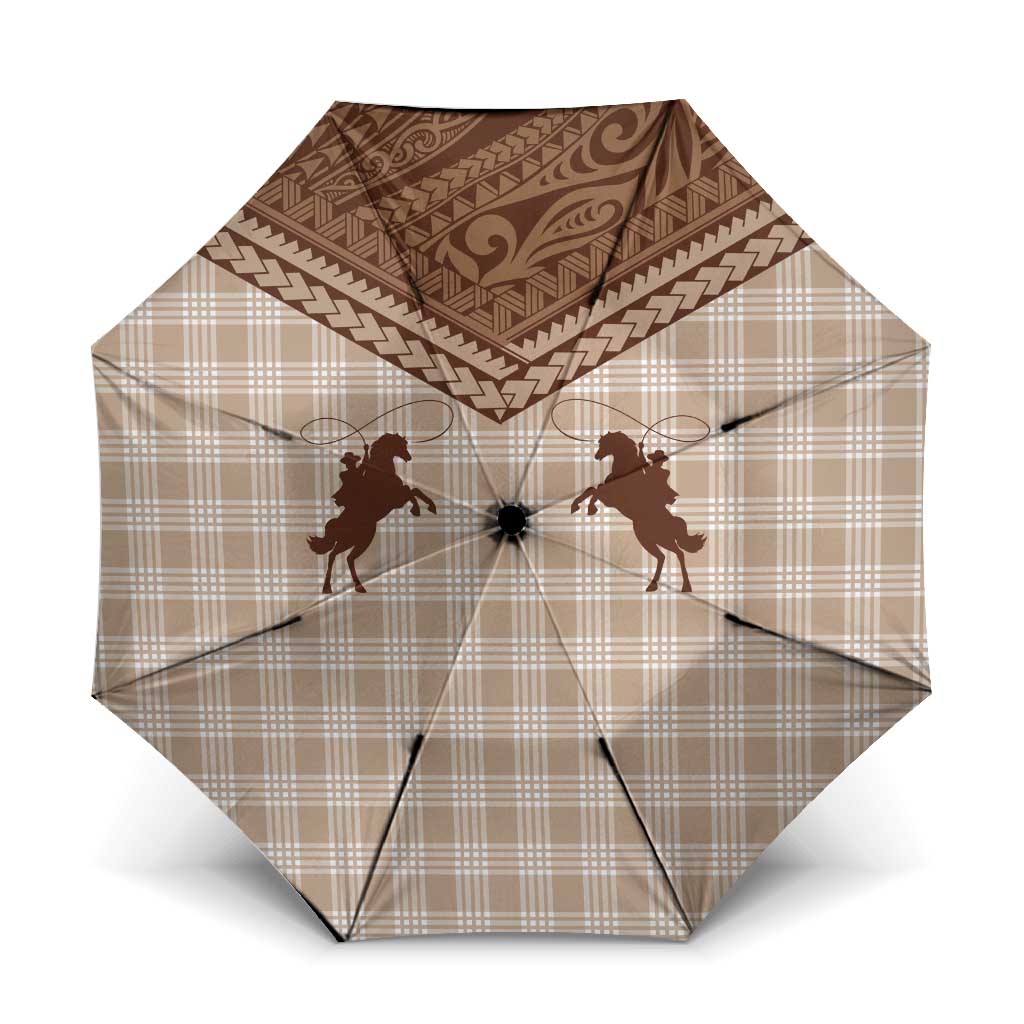 Aloha Hawaii Cowboys Paniolo Umbrella Beige Palaka LT7 One Size Folded 11.42 inch Opened Diameter 37.4 inch Beige - Polynesian Pride