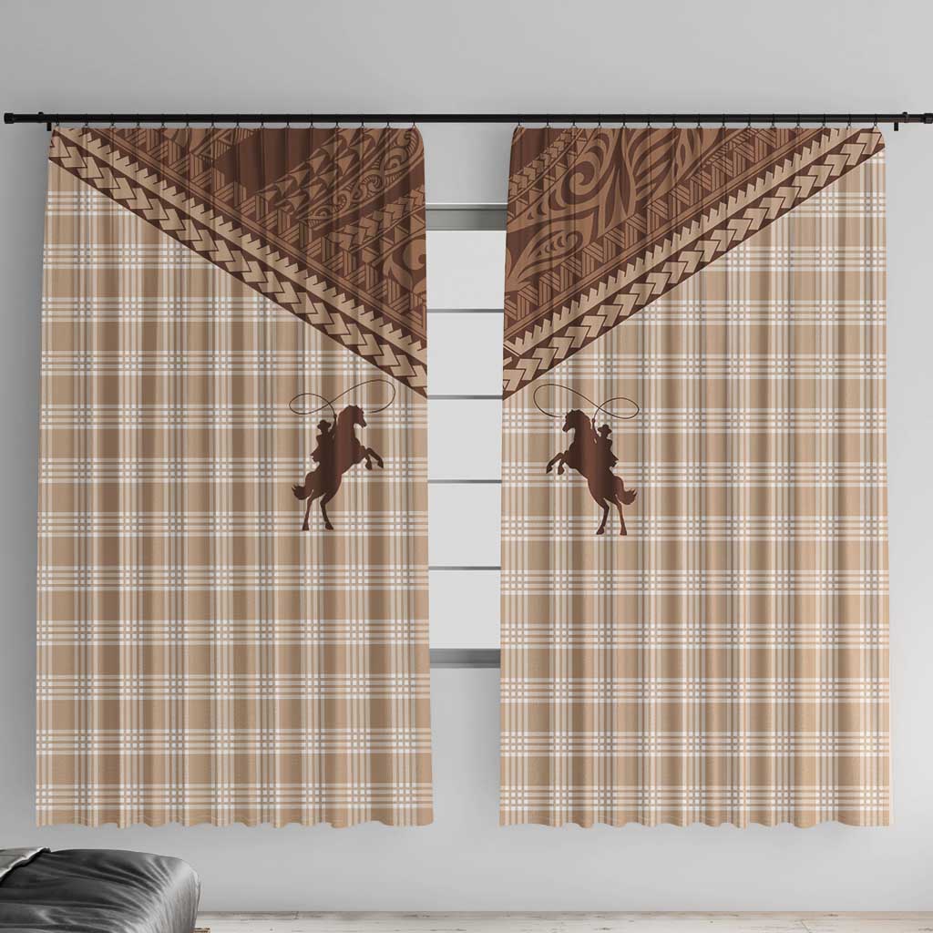 Aloha Hawaii Cowboys Paniolo Window Curtain Beige Palaka LT7 With Hooks Beige - Polynesian Pride