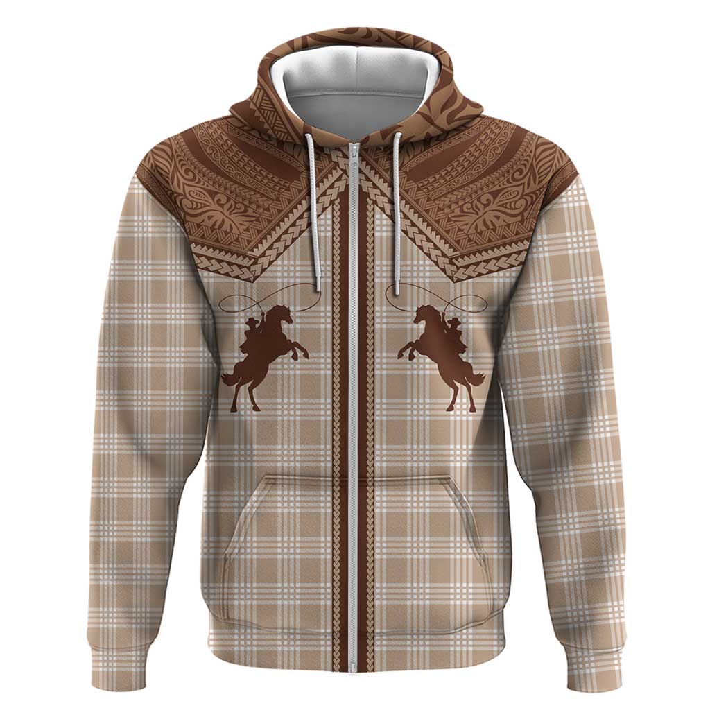 Aloha Hawaii Cowboys Paniolo Zip Hoodie Beige Palaka LT7 Zip Hoodie Beige - Polynesian Pride