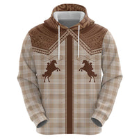 Aloha Hawaii Cowboys Paniolo Zip Hoodie Beige Palaka LT7 - Polynesian Pride