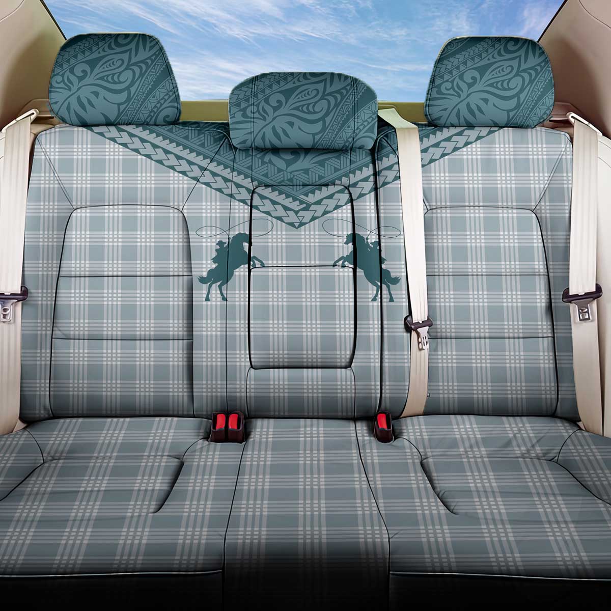 Aloha Hawaii Cowboys Paniolo Back Car Seat Cover Teal Palaka LT7 One Size Teal - Polynesian Pride