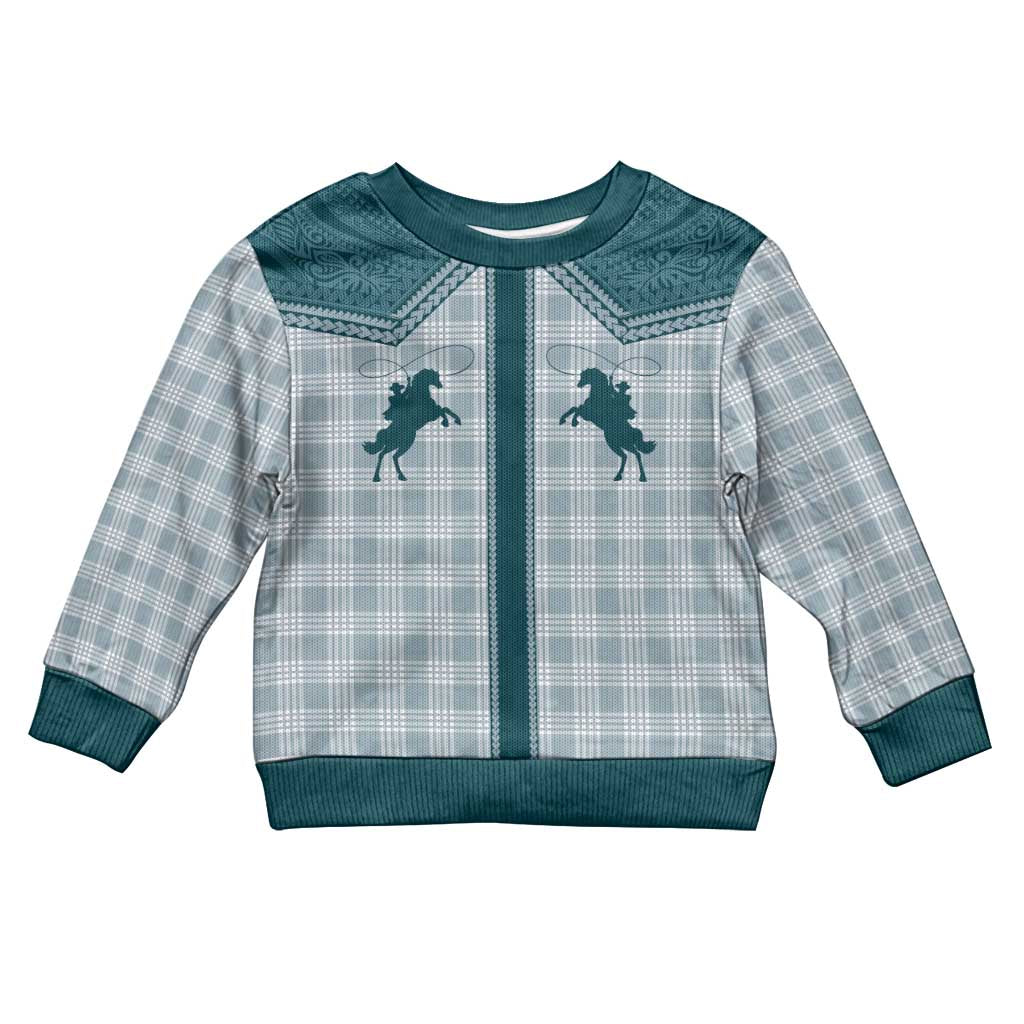 Aloha Hawaii Cowboys Paniolo Kid Ugly Christmas Sweater Teal Palaka LT7 Kid Teal - Polynesian Pride