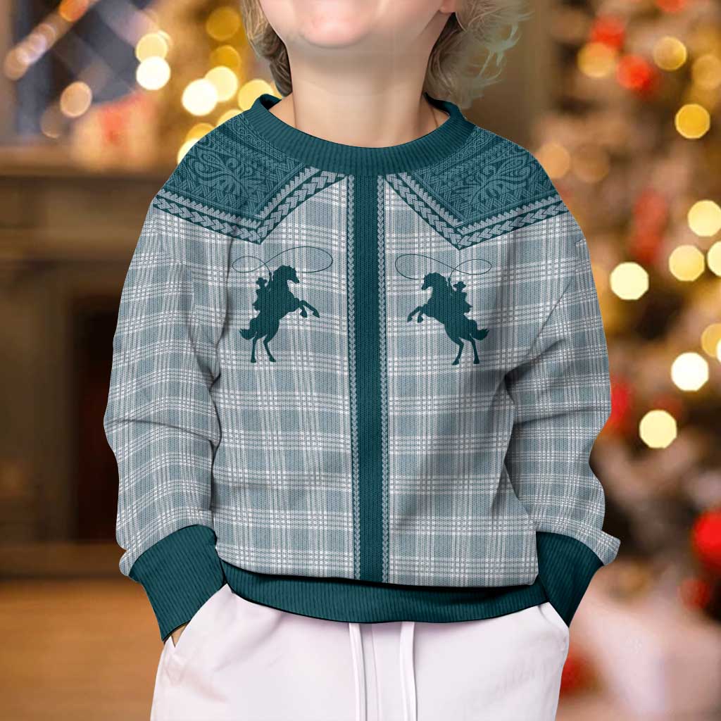 Aloha Hawaii Cowboys Paniolo Kid Ugly Christmas Sweater Teal Palaka LT7 - Polynesian Pride
