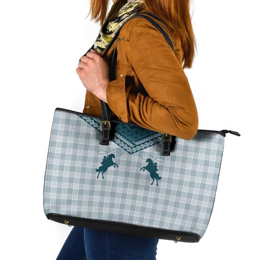 Aloha Hawaii Cowboys Paniolo Leather Tote Bag Teal Palaka LT7 Teal - Polynesian Pride