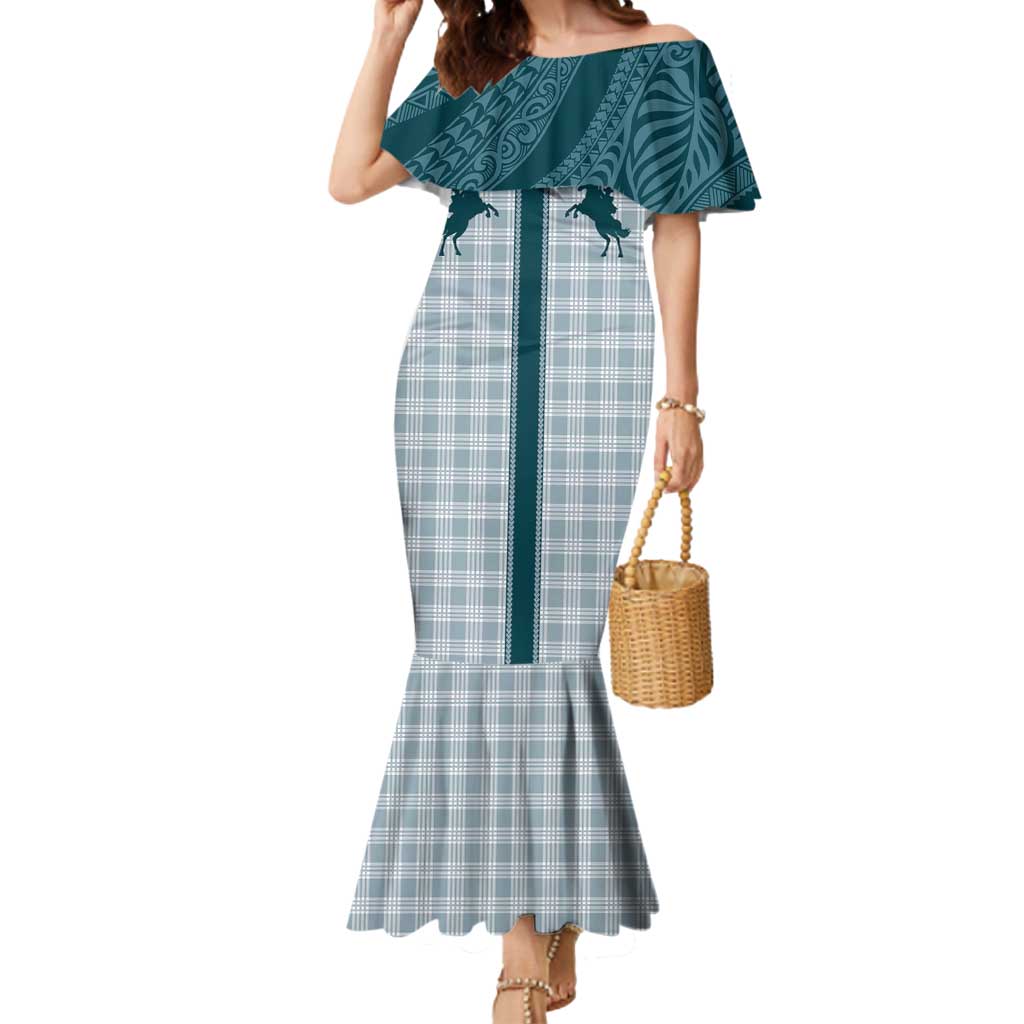 Aloha Hawaii Cowboys Paniolo Mermaid Dress Teal Palaka LT7 Women Teal - Polynesian Pride