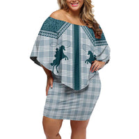 Aloha Hawaii Cowboys Paniolo Off Shoulder Short Dress Teal Palaka LT7 Women Teal - Polynesian Pride