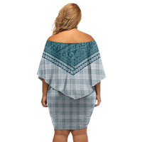 Aloha Hawaii Cowboys Paniolo Off Shoulder Short Dress Teal Palaka LT7 - Polynesian Pride
