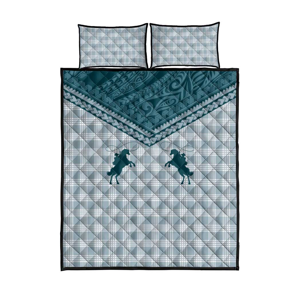 Aloha Hawaii Cowboys Paniolo Quilt Bed Set Teal Palaka LT7 - Polynesian Pride