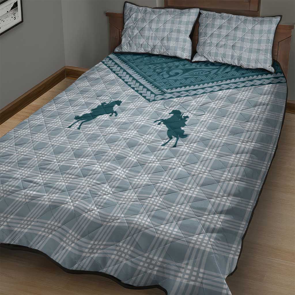 Aloha Hawaii Cowboys Paniolo Quilt Bed Set Teal Palaka LT7 - Polynesian Pride