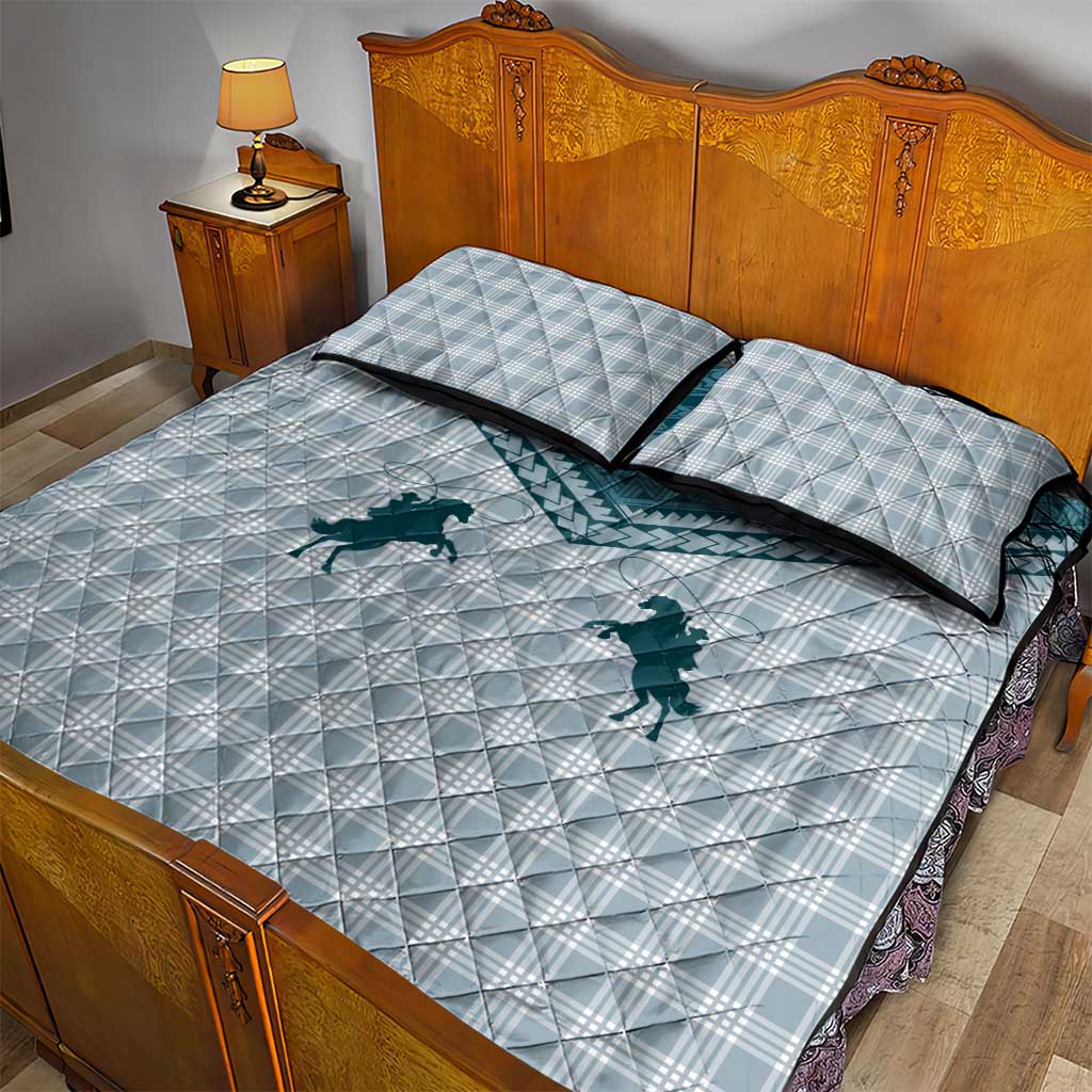 Aloha Hawaii Cowboys Paniolo Quilt Bed Set Teal Palaka LT7 - Polynesian Pride