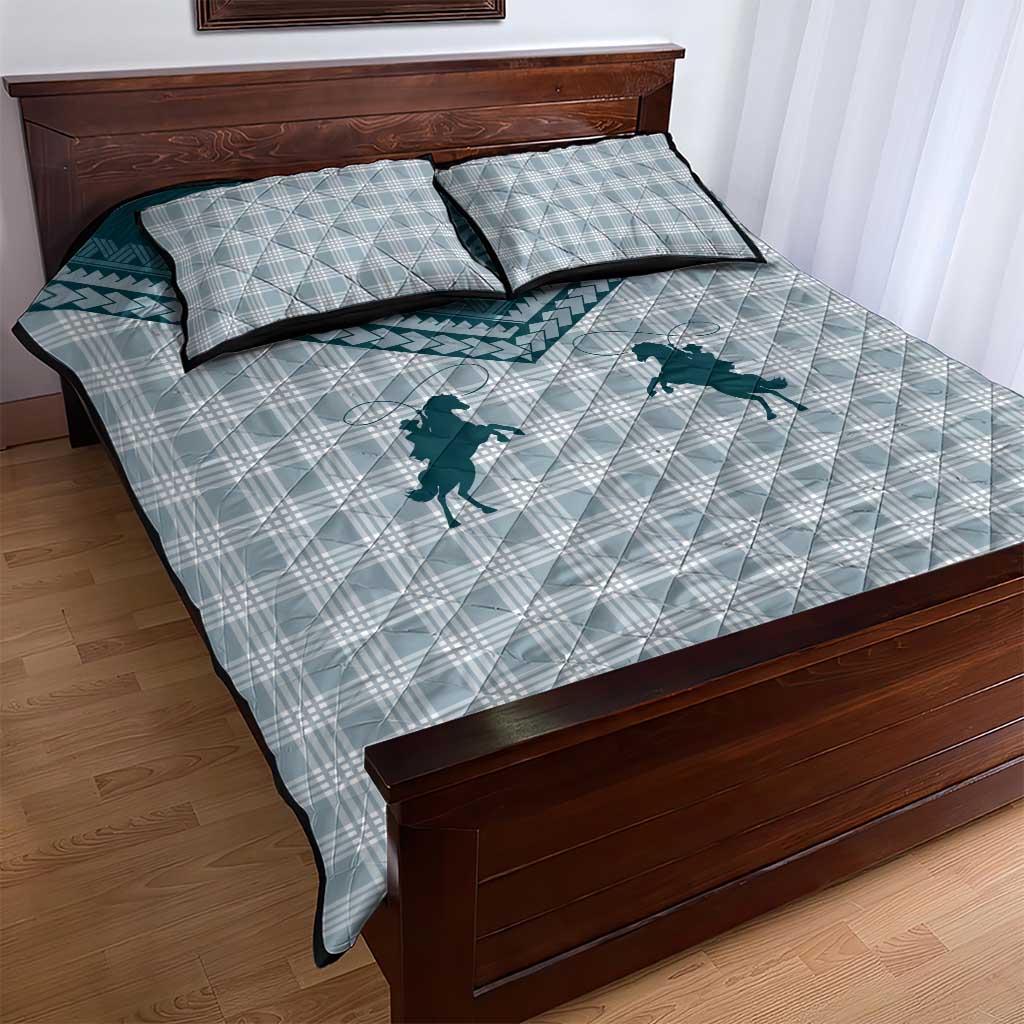 Aloha Hawaii Cowboys Paniolo Quilt Bed Set Teal Palaka LT7 - Polynesian Pride