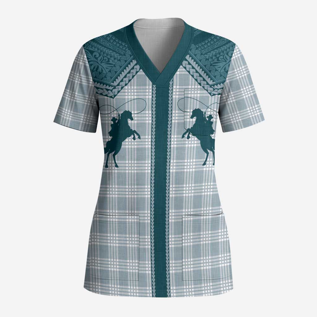 Aloha Hawaii Cowboys Paniolo Scrub Top Teal Palaka LT7 Adult Teal - Polynesian Pride