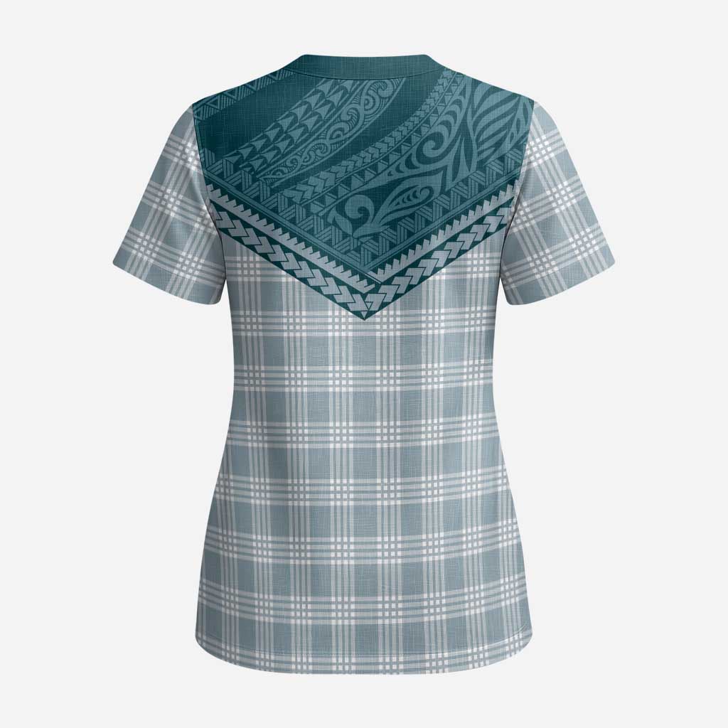 Aloha Hawaii Cowboys Paniolo Scrub Top Teal Palaka LT7 - Polynesian Pride