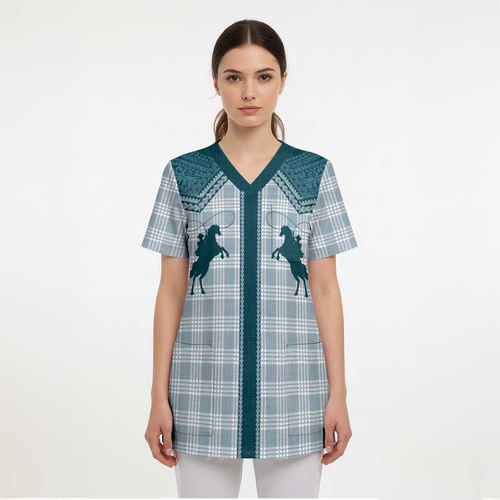 Aloha Hawaii Cowboys Paniolo Scrub Top Teal Palaka LT7 - Polynesian Pride