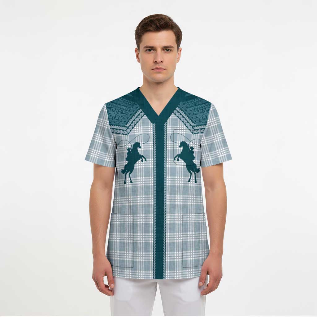 Aloha Hawaii Cowboys Paniolo Scrub Top Teal Palaka LT7 - Polynesian Pride
