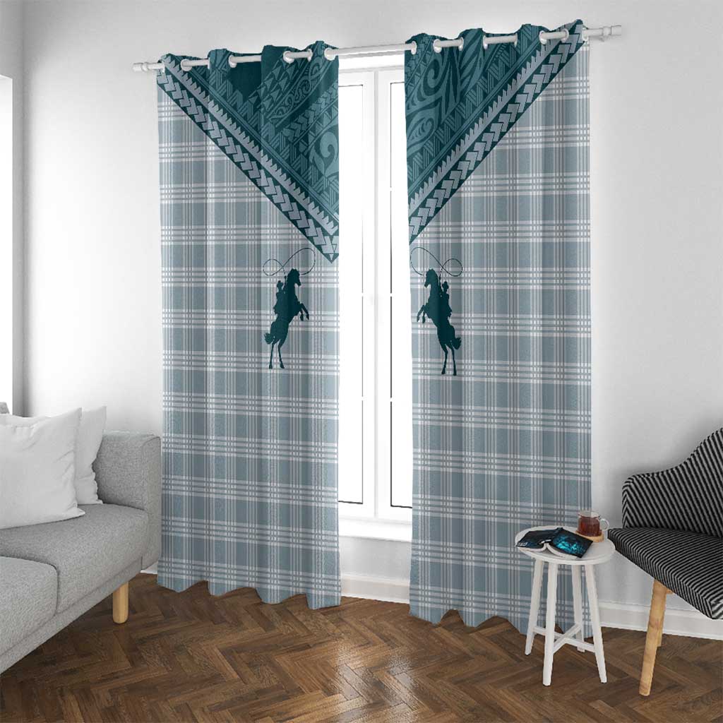 Aloha Hawaii Cowboys Paniolo Window Curtain Teal Palaka LT7 With Grommets Teal - Polynesian Pride