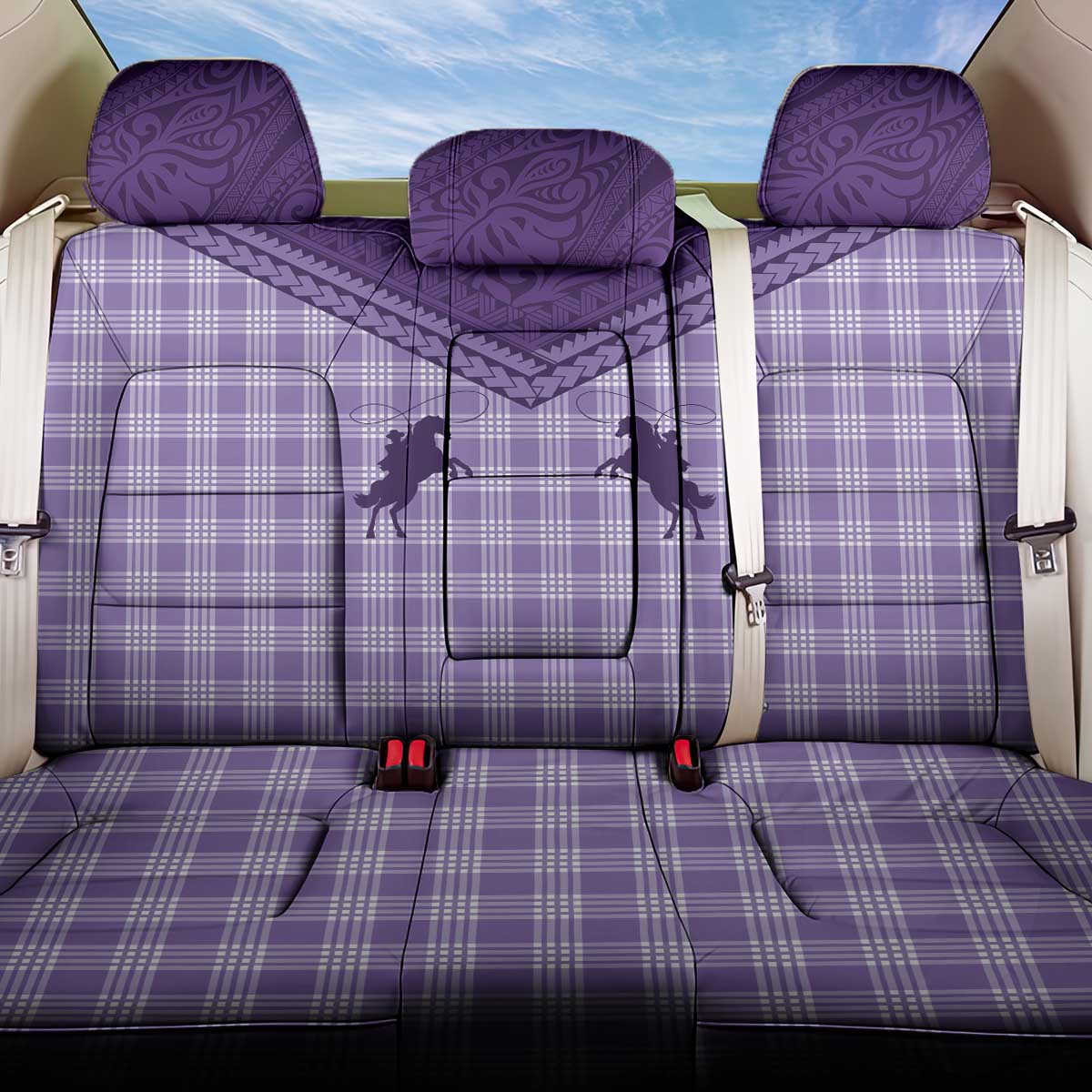 Aloha Hawaii Cowboys Paniolo Back Car Seat Cover Violet Palaka LT7 One Size Purple - Polynesian Pride