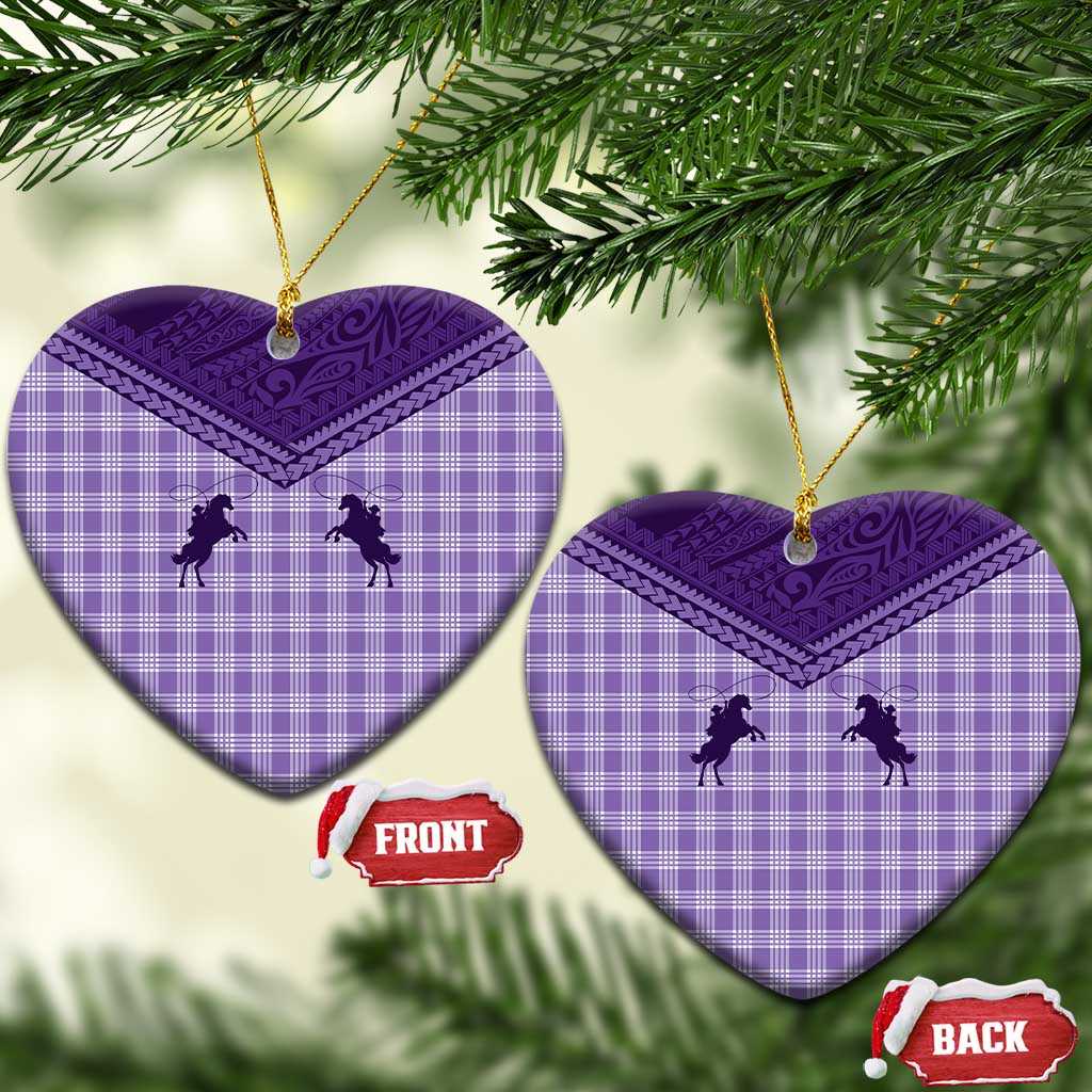 Aloha Hawaii Cowboys Paniolo Ceramic Ornament Violet Palaka LT7 Heart Purple - Polynesian Pride