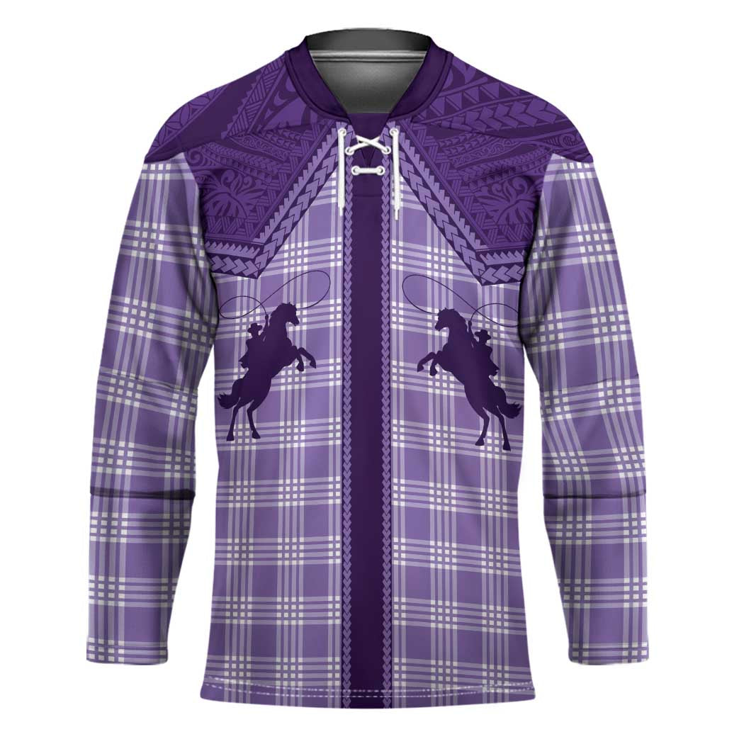 Aloha Hawaii Cowboys Paniolo Hockey Jersey Violet Palaka LT7 Unisex Purple - Polynesian Pride