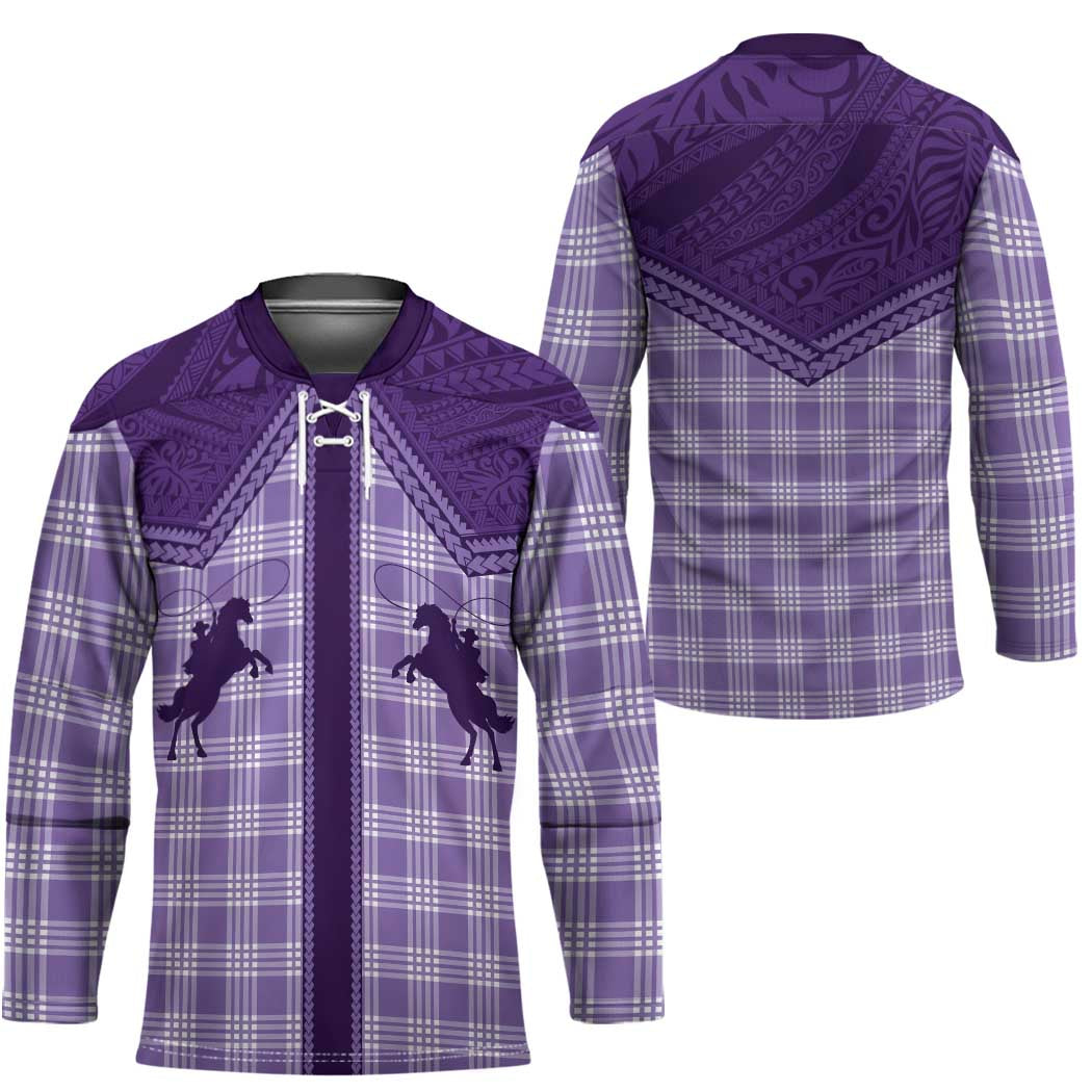 Aloha Hawaii Cowboys Paniolo Hockey Jersey Violet Palaka LT7 - Polynesian Pride