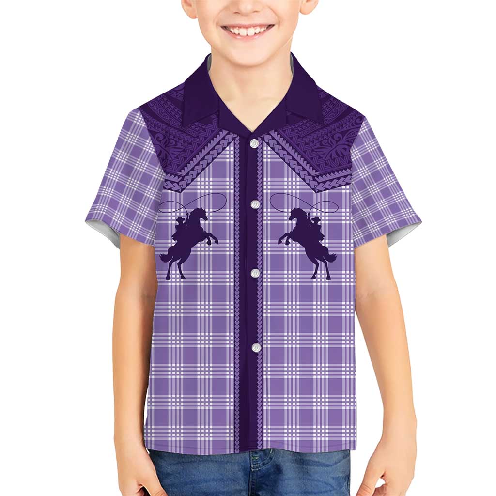Aloha Hawaii Cowboys Paniolo Kid Hawaiian Shirt Violet Palaka LT7 Kid Purple - Polynesian Pride