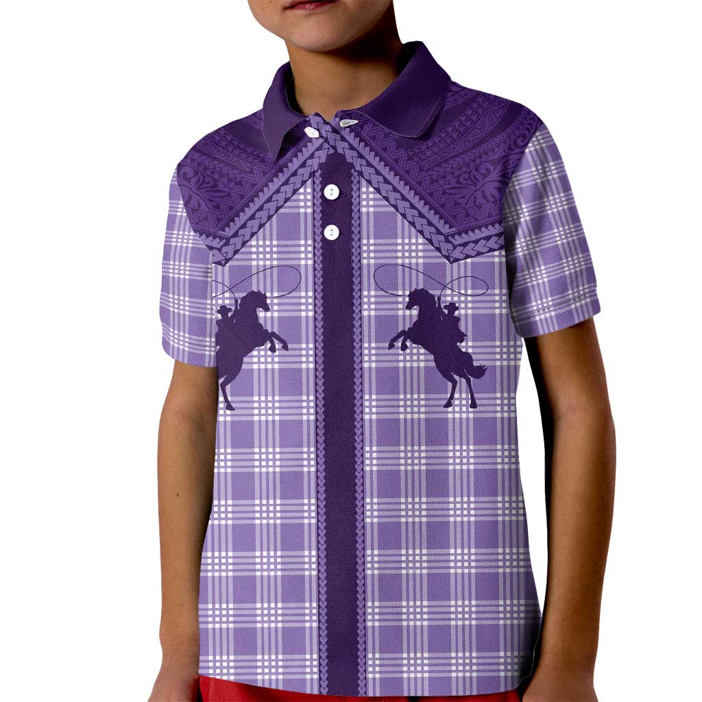 Aloha Hawaii Cowboys Paniolo Kid Polo Shirt Violet Palaka LT7 Kid Purple - Polynesian Pride