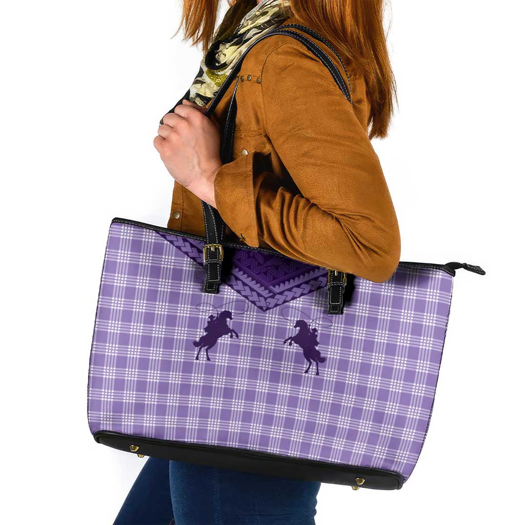 Aloha Hawaii Cowboys Paniolo Leather Tote Bag Violet Palaka LT7 Purple - Polynesian Pride