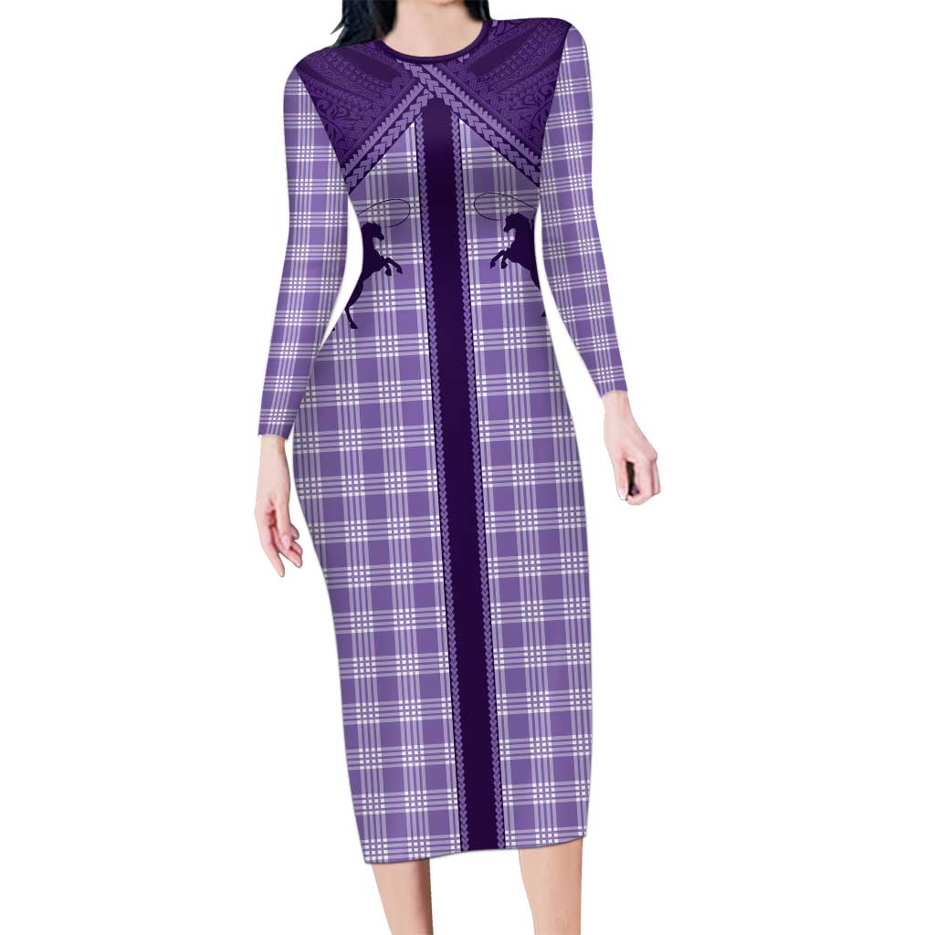 Aloha Hawaii Cowboys Paniolo Long Sleeve Bodycon Dress Violet Palaka LT7 Long Dress Purple - Polynesian Pride