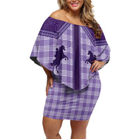 Aloha Hawaii Cowboys Paniolo Off Shoulder Short Dress Violet Palaka LT7 Women Purple - Polynesian Pride